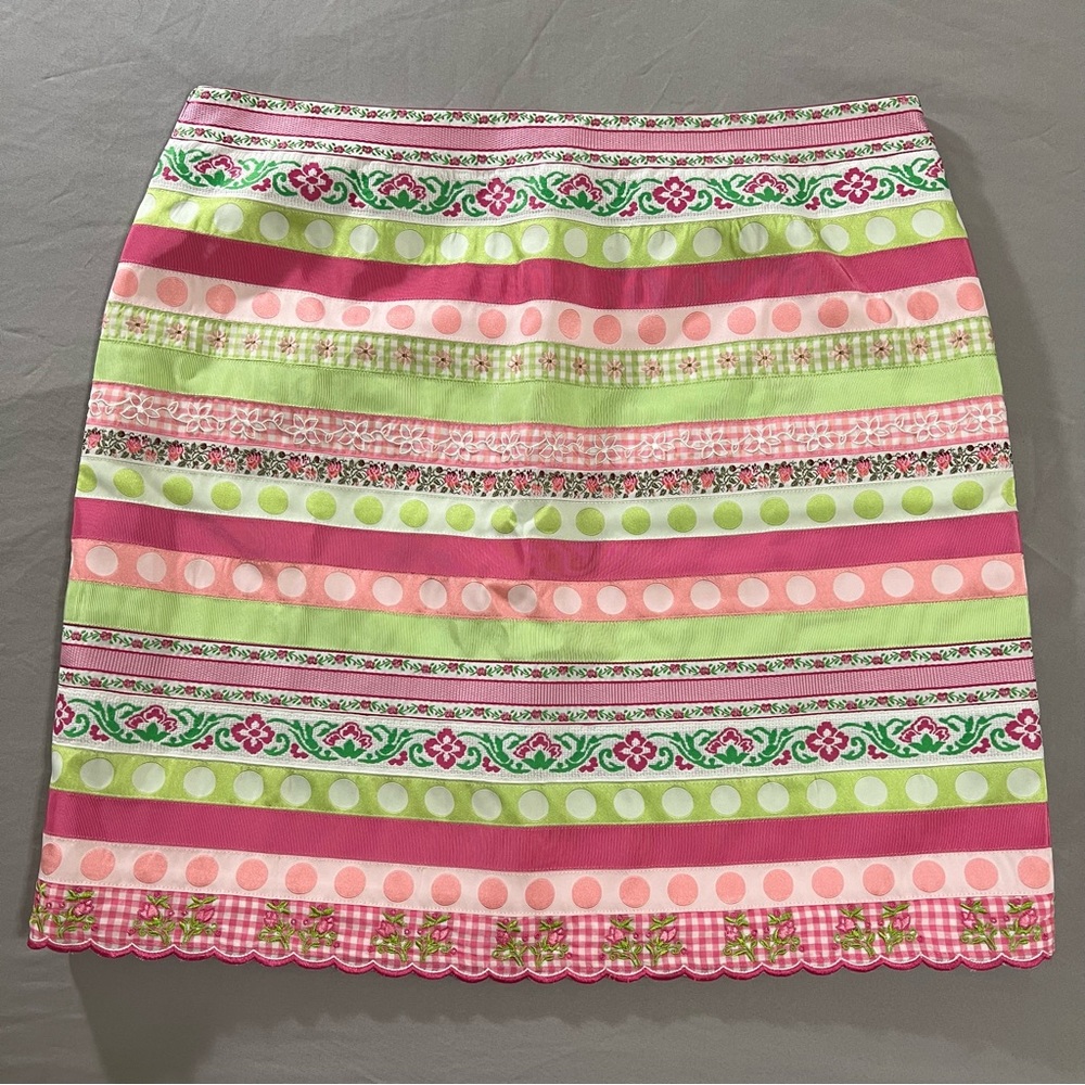 Lilly Pulitzer Multicolored High Waisted Ribbon Skirt Multi Print Lined Size 14 - Picture 6 of 9